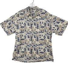 Pierre Cardin Shirt Mens XL Fish Print Button Up Short Sleeve 90s Vintage Casual