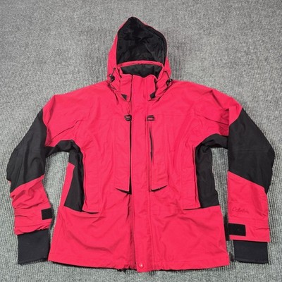 Cabela's Jacket Mens Large Red Black Nylon Hooded Fishing Ski Parka Winter Warm