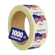 Made in USA Labels 1 X 1 Inches American Flag Stickers 1" X 1", Blue, Red