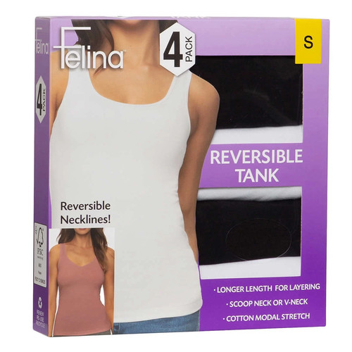 Felina Women's Reversible Seamless Cotton Tank Top ,4 Pack - Picture 11 of 40