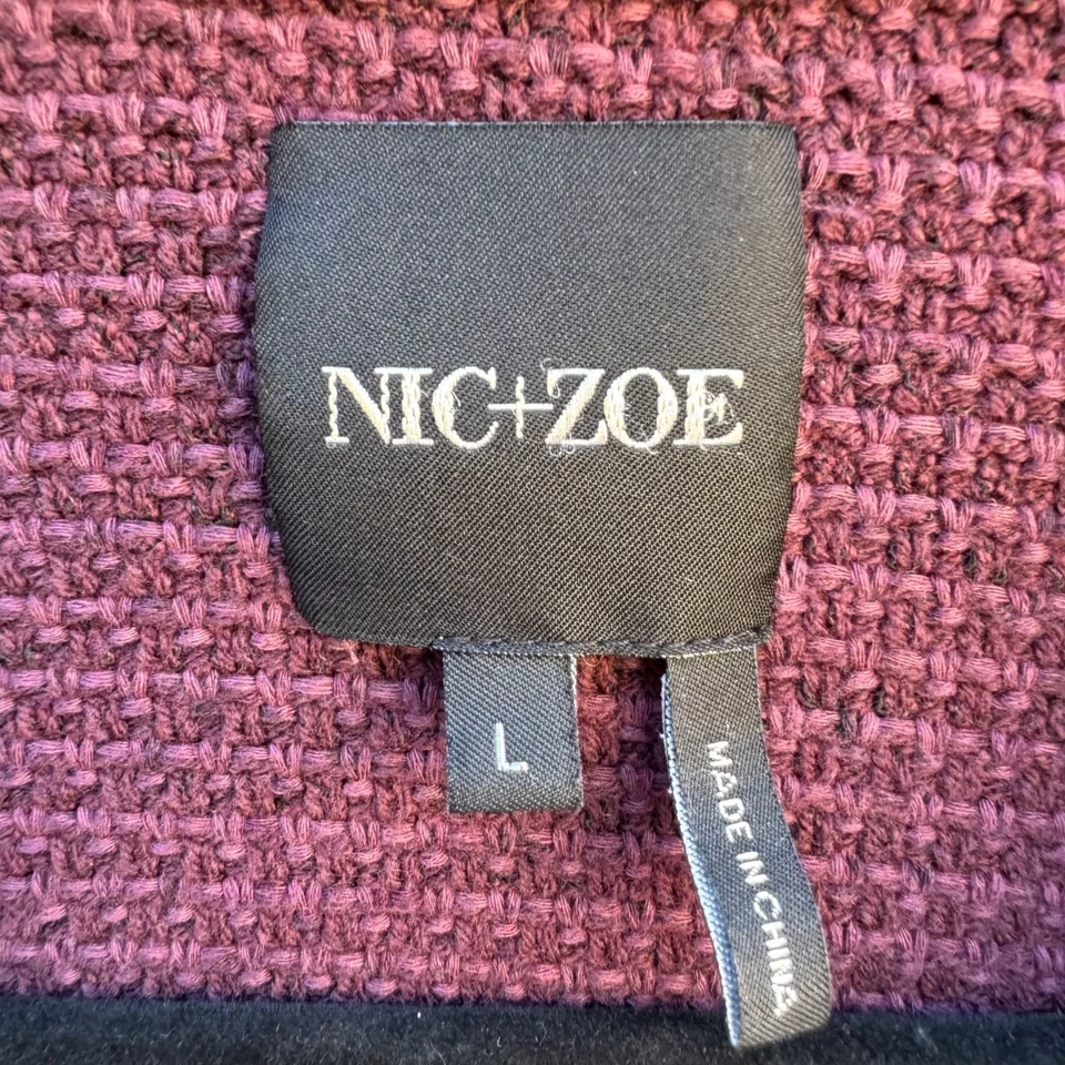 Nic+Zoe Purple Fringe Tweed Chic Textured Open Front Zip Pockets Blazer Jacket L - Image 2 of 4