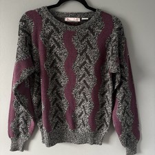 Vintage 1980s Gabrielle Sweater Medium Purple Gray Geometric Acrylic Retro