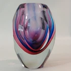 FLAVIO POLI for SEGUSO Venetian Murano Sommerso Art Glass Cut Facet Cased Vase