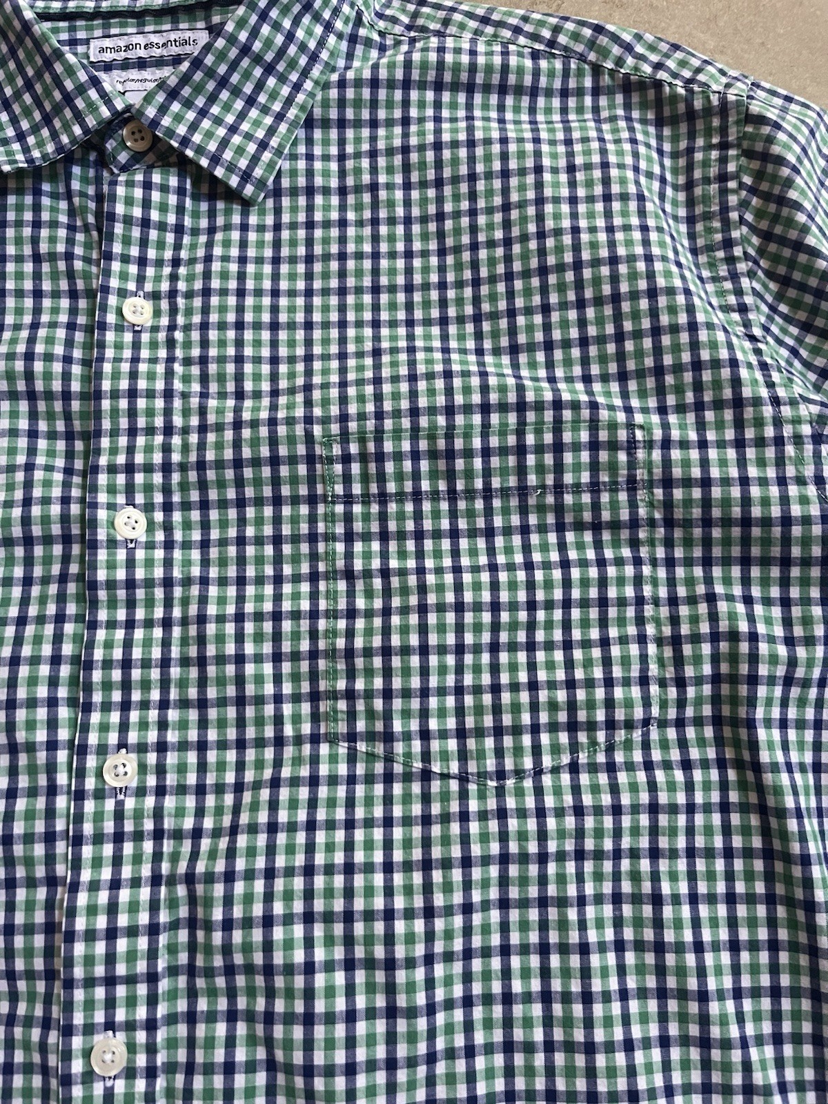 Amazon Essentials Green, Blue, White Plaid Long Sleeve Button Down Shirt XL image 7