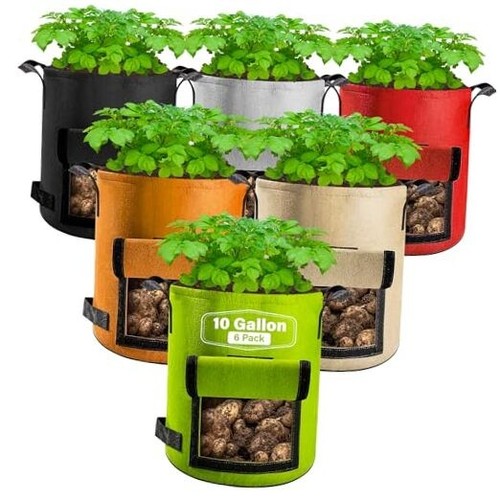 6 Pack 10 Gallon Potato Grow Bags with Flap, Thickened Nonwoven Fabric Grow
