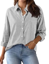 Blouse Women's Long Sleeve Striped, V Neck Button Down Shirt Tops...