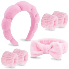 VELSCRUN 6 Pack Spa Headband, Makeup Face 1 Count Pack of 6 , Pink
