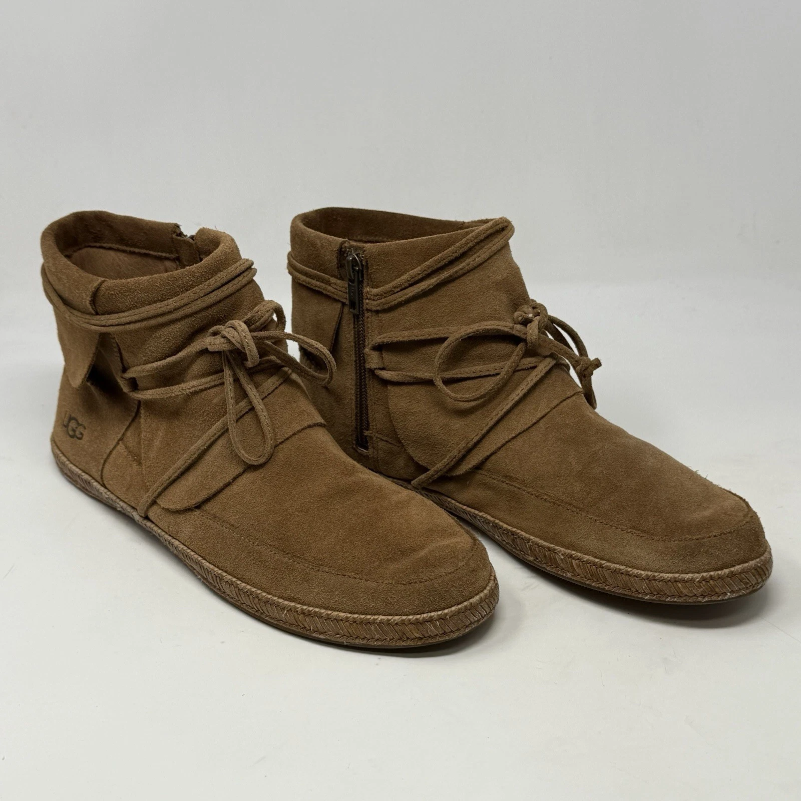 Stivaletti mocassino UGG Reid donna 11 marrone scamosciato cerniera laterale caviglia 1019129