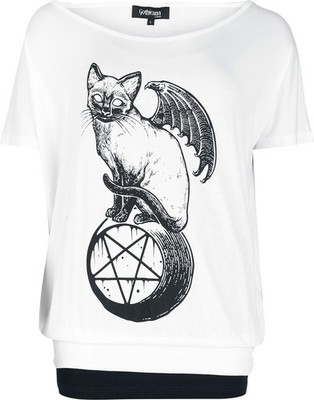 Gothicana by EMP Damen schwarz/weißes T-Shirt im Double-Layer-Look mit