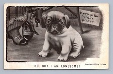 Cute pug puppy dog lonesome Keep on the Walks sign 1909