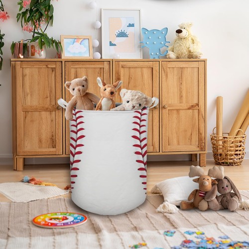 Baseball Stitch Laundry Basket, Baseball Sports Waterproof Collapsible Laundry - Afbeelding 5 van 6