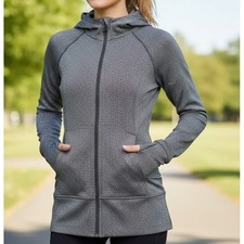 Small Mondetta Women Full Zip Hoodie Jacket Gray Herringbone Thumbholes Athletic