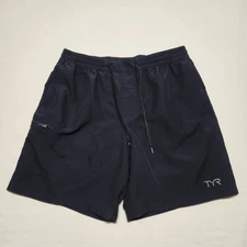TYR Lined Athletic Shorts Men Size Large Black Training Drawstring Cargo Pocket