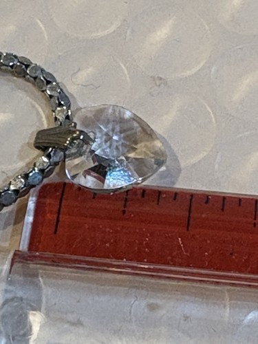 Vintage Popcorn Sterling Silver 15” Chain With Small Clear Crystal Heart Pendant - Picture 4 of 7