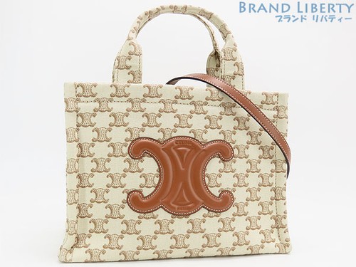 CELINE Triomphe Canvas Small Cabas Tais 2WAY Tote Ivory 199162FRF