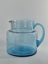 Hand-blown 6" Tall Glass Pitcher With Handle In Turquoise Blue