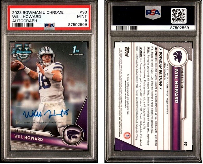 2023 Bowman U Chrome Will Howard 1st Bowman Auto #93 PSA 9 Mint Ohio State OSU