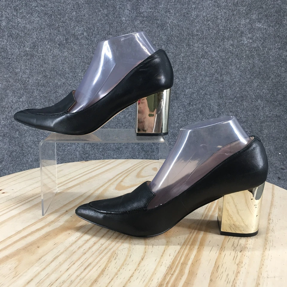 Tacones Karl Lagerfeld Paris para mujer 7,5 M de cuero negro punta punta tacón bloque Foto 2 de 4