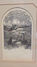 Original Black & White Woodcut/Linocut Print, Religious Mountain Scene with Figure — listing 6
