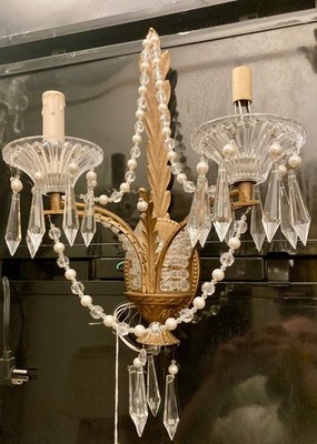 Two-Arm Crystal & Faux-Pearl Wall Sconce 21 x14 