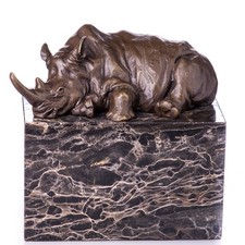 Bronze Skulptur  Nashorn auf schwarzem Marmor sockel Nach Milo