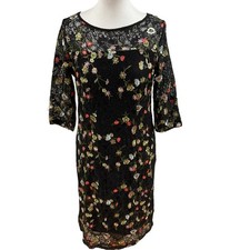 Klass Floral Embroidered Lace Dress Black Multicoloured Size 10