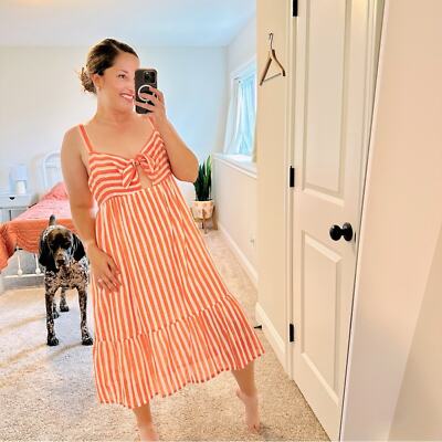 Tuckernuck Oliphant Orange White Cotton Striped Maxi Dress Large | eBay