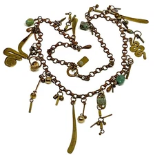 Lochlin Smith Vintage Pendant Charm Necklace Patina Copper Bronze Metal 31” OOAK