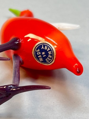 1930's Antique Bimini Lauscha Hand Blow Glass Walking Bird Figurine NOS Tag 3'' - Picture 10 of 13