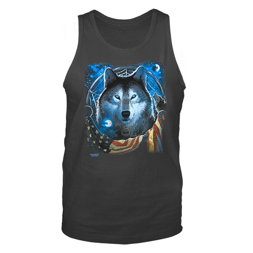 Camiseta sin mangas gráfica Wolf Dreamcatcher bandera vida silvestre animal salvaje bandera de EE. UU. - Imagen 3 de 8