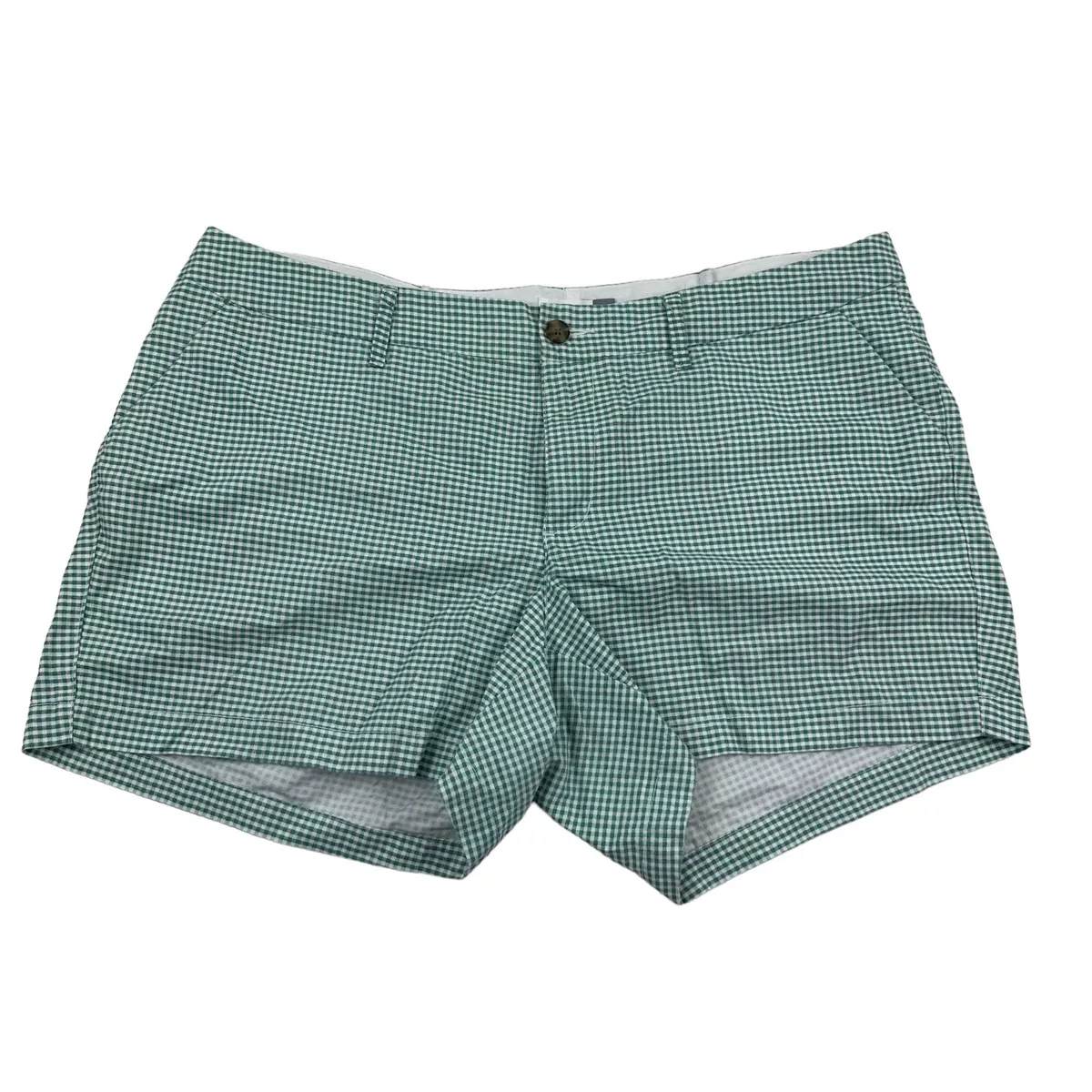 Old Navy Green Gingham Plaid Chino Shorts Size 18 Plus Regular Mid Rise Cotton
