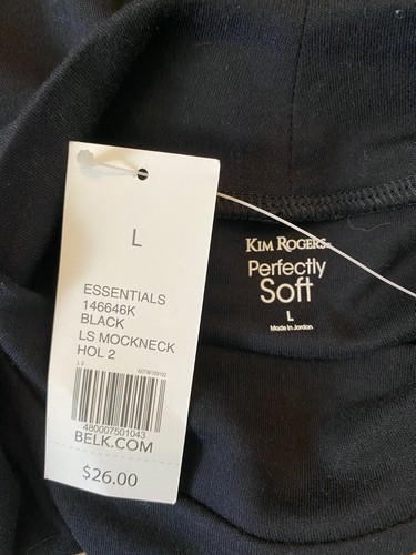 NUEVA Camisa Kim Rogers Perfecta Cuello Simulado Mangas Largas Talla Grande Negra Algodón - Imagen 3 de 4