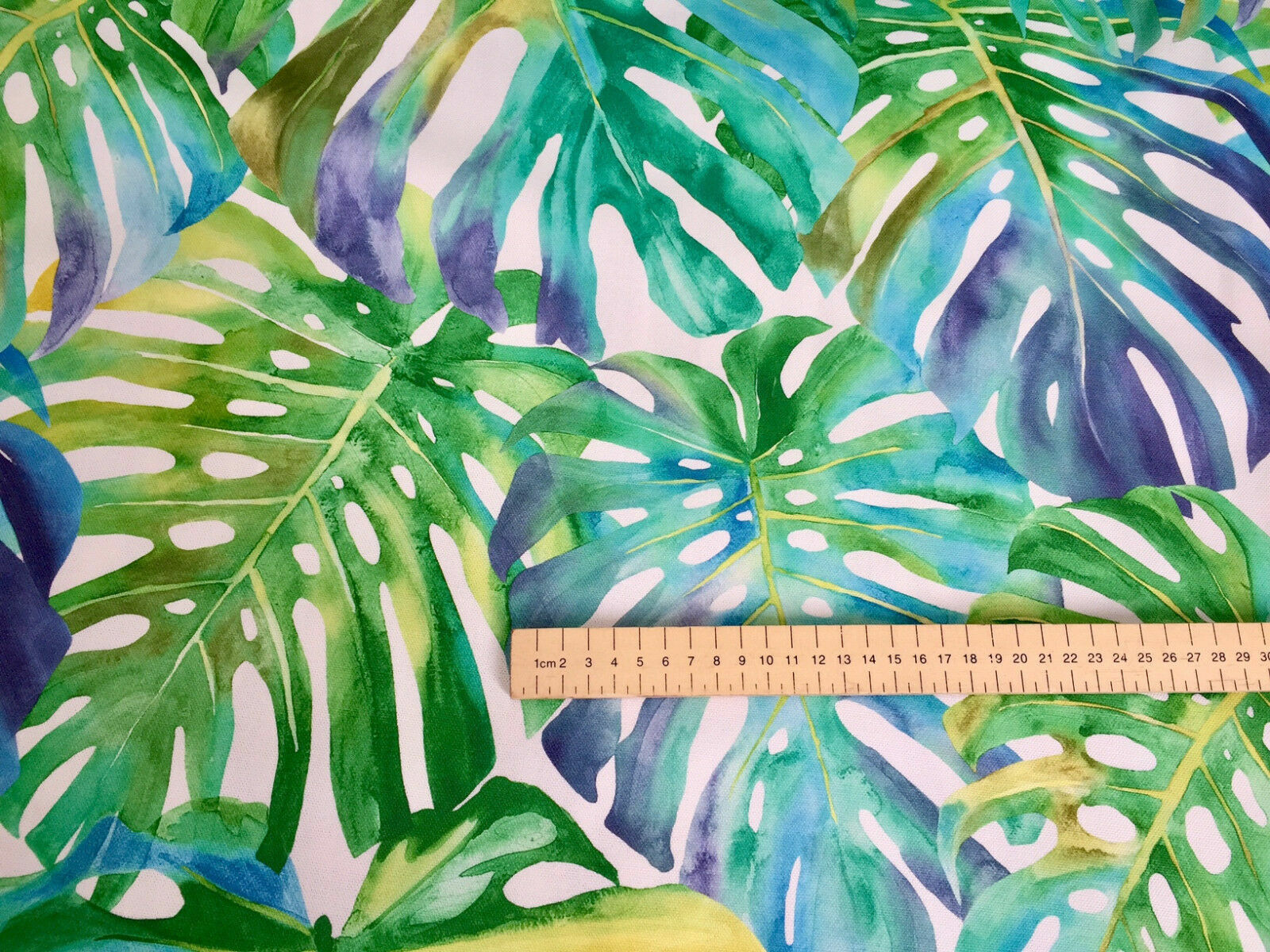 TROPICAL LEAVES Palm Leaf Fabric Curtain Cotton Material 55'' wide Purple Green