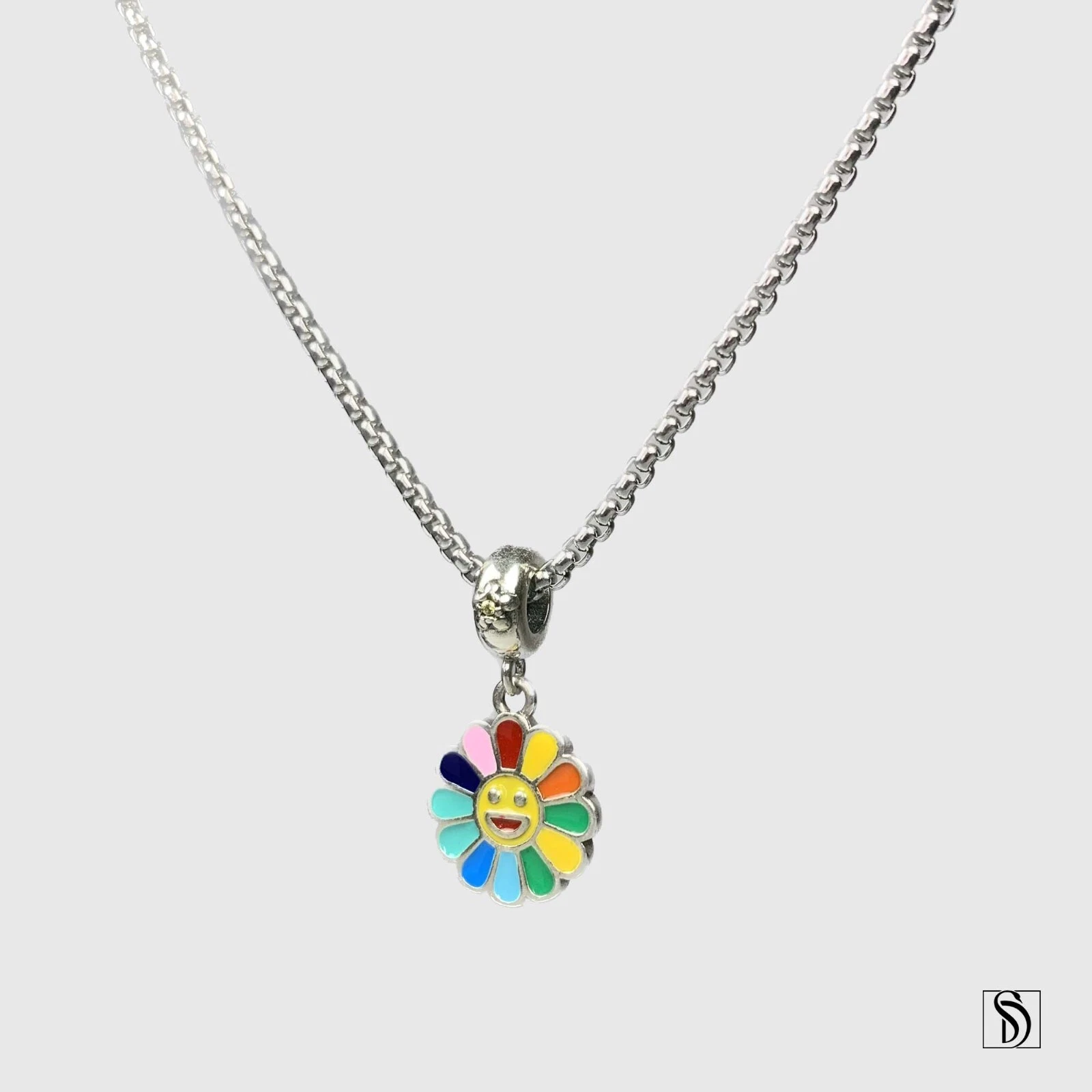 Collier pendentif visage smiley arc en ciel emoji tournesol argent sterling charme cadeau