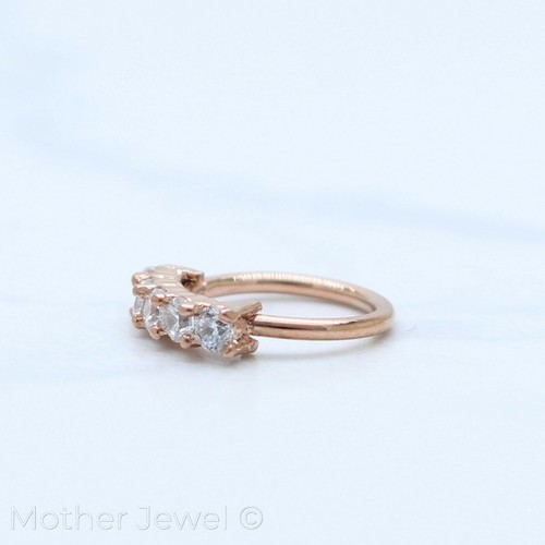 14K ROSE GOLD IP 5 SIMULATED DIAMONDS ANNEALED 18G BENDABLE HOOP EAR NOSE RING - Picture 2 of 5