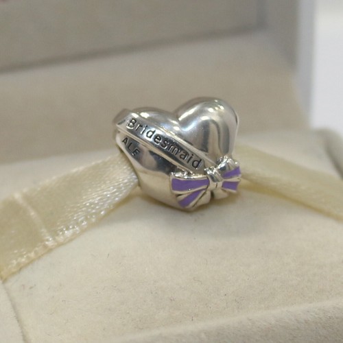 New Authentic Pandora Charm Bridesmaid Heart Bead 797272EN159 W Suede Pouch - Picture 2 of 6