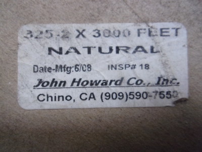 JOHN HOWARD COMPANY 325-2 X 3000 ST. (NATURAL COLOR) NYLON   Solid Braid Cord
