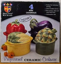Philippe Richard Veggie Mini Casserole Dish Set Of 4 Pro Ceramic Cookware NEW