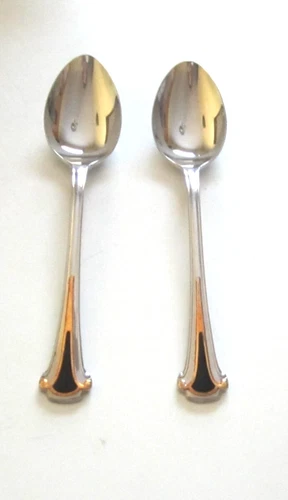 Stainless CLOISONNE ROYAL PLACE /SOUP SPOONS 6 7/8"  w Black Insert, Gold trim