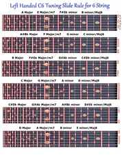 LEFT HANDED C6 SLIDE RULE CHART FOR 6 STRING STEEL GUITAR - LAP PEDAL - LEFTY