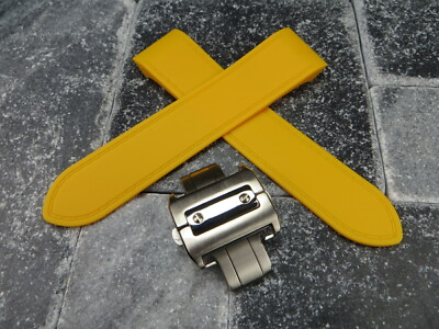 New 23mm PU Rubber Strap Buckle Watch Band Set CARTIER SANTOS 100 XL Amber x1