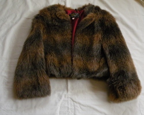 Vintage 1970's faux fur girls jacket, multi brown stripe colour, Saluki. Used - Picture 3 of 6