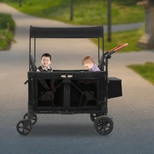 2-Seat Wagon Cart 2 Kids Stroller Wagon Collapsible Quad w/Storage Bag & Canopy