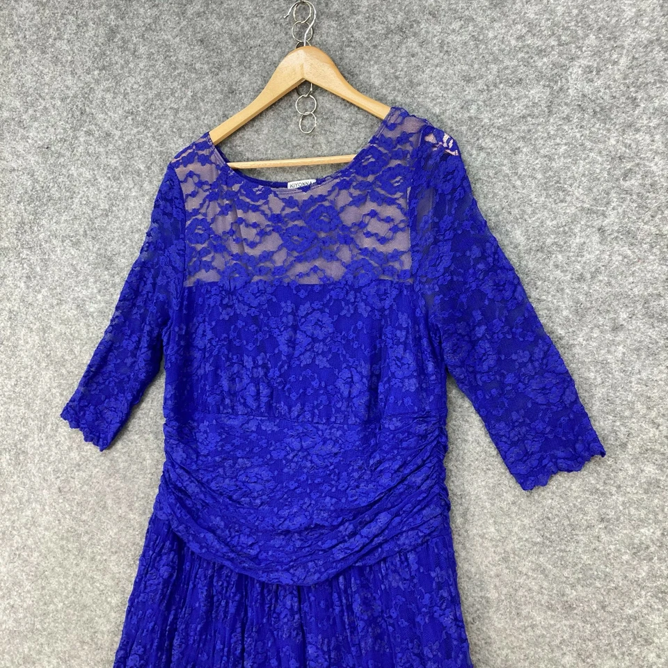 Vestido Feminino Kiyonna Tamanho 2 Azul Floral Renda Meia Manga Decote Barco Midi 13602 - Imagem 2 de 4