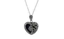 925 Sterling Silver Genuine Marcasite Heart CZ Pendant Necklace - 18"