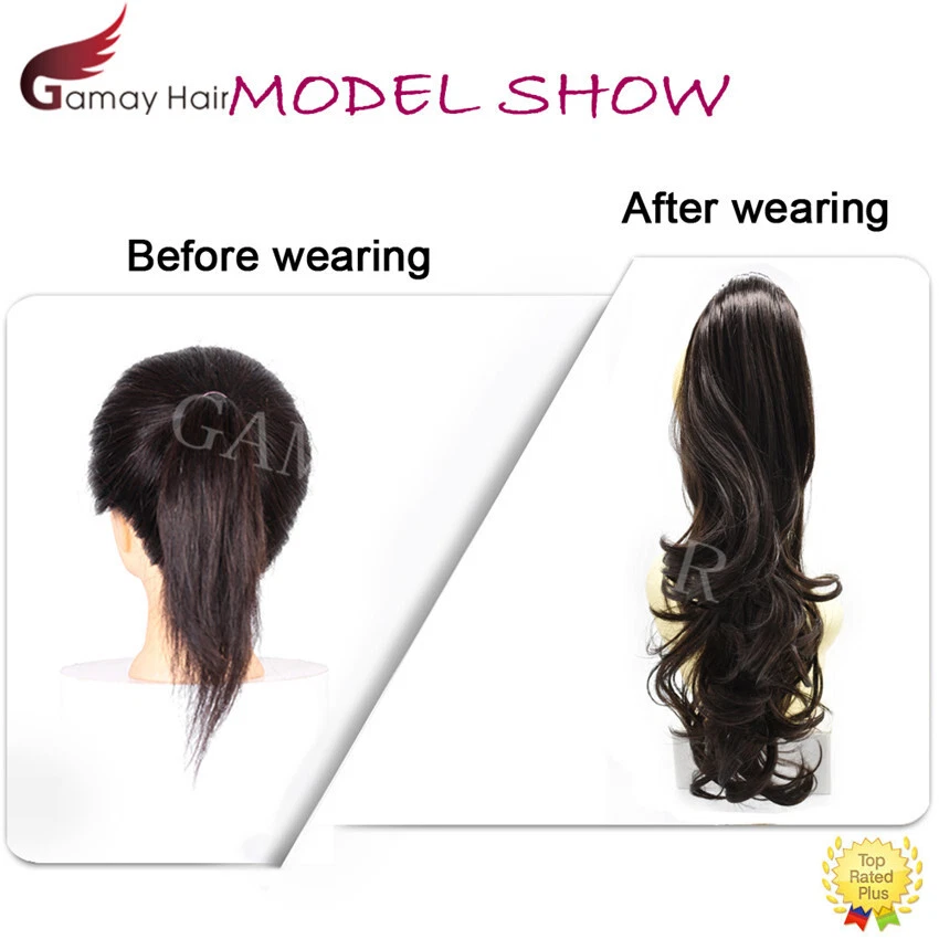 Clip de garra en extensión cola de caballo pieza de pelo largo ondulado cola de caballo 22" real como humano Foto 3 de 4