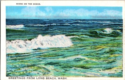 Vintage Postcard Ocean Scene & Greetings from Long Beach WA