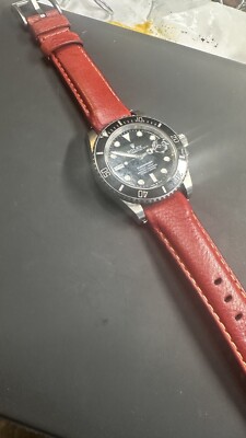 20mm Orange Reddish Leather Curved (fitted) Strap Rolex SUBMARINER GMT yacht