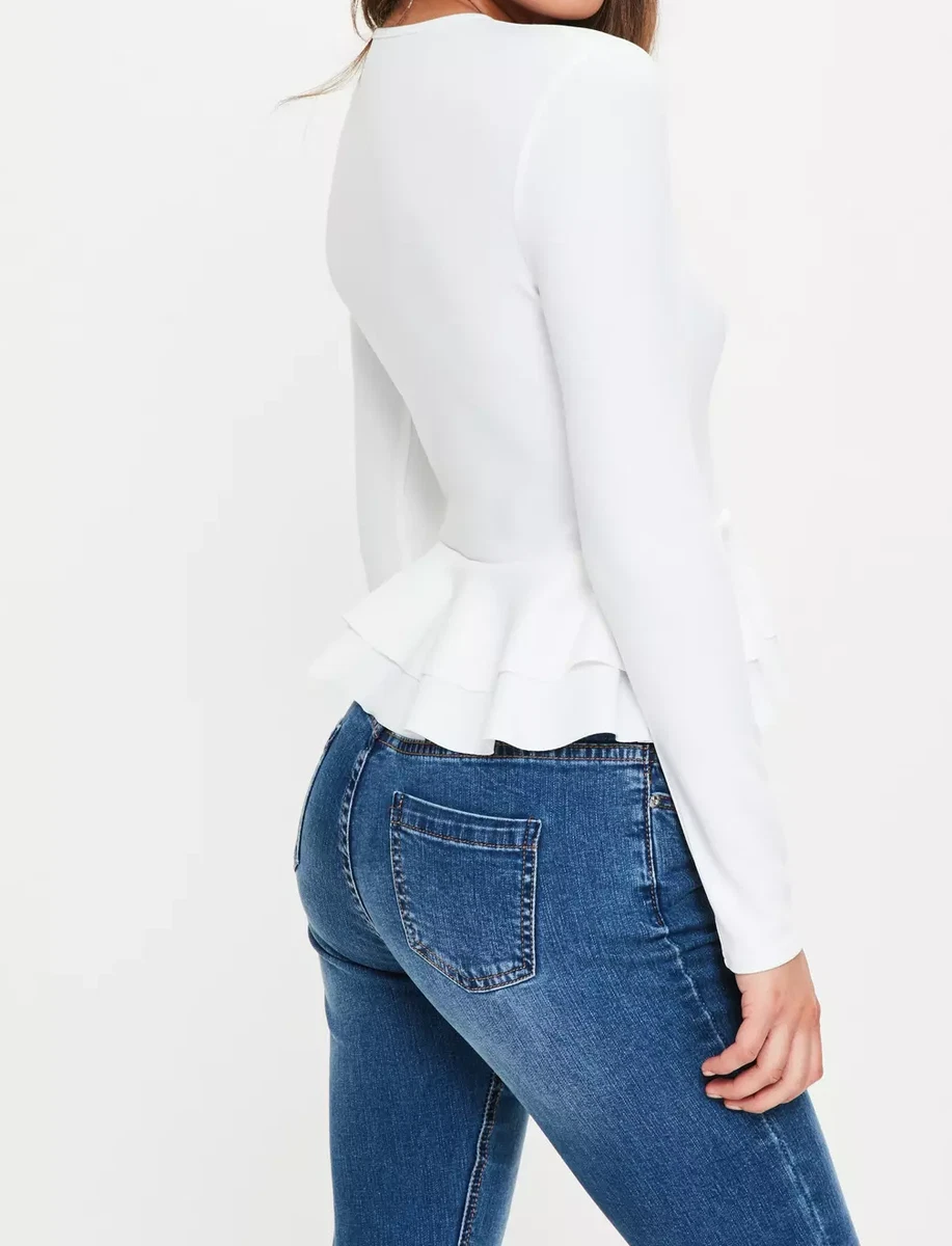 MISSGUIDED white peplum frill hem top M19 28