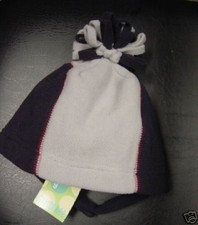 NWT GYMBOREE FLEECE NAVY GRAY WINTER HAT W/ POMPOM 6-18 MONTHS